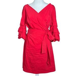 ZARA Woman Red Ruffle Sleeve Wrap Dress Smal